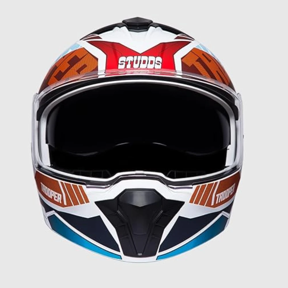 STUDDS Trooper DV D1 ISI and DOT Certified Gloss Finish Flip-up Full Face Helmet for Men and Women with Inner Sun Visor (MATT WHITE N2/L)