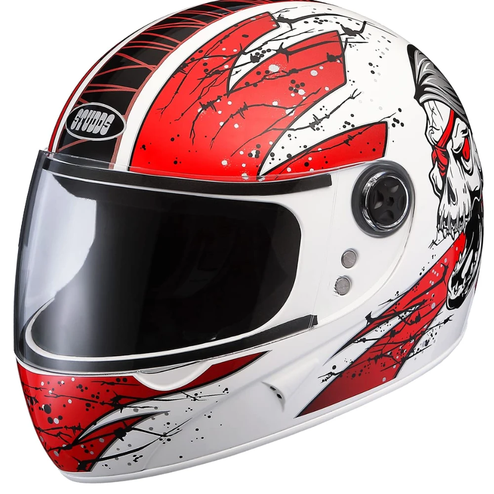 Studds Chrome Super D3 Full Face Helmet (White and Red, Large)
