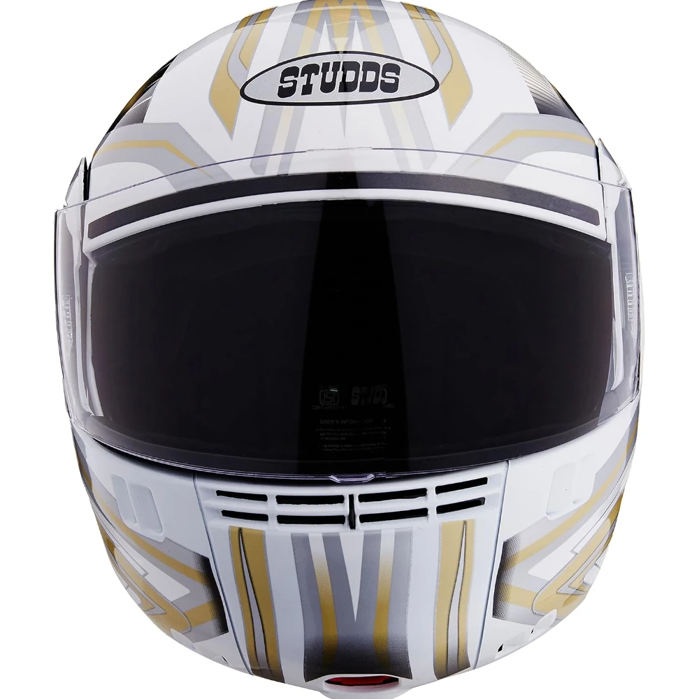 Studds Ninja 3G D1 Flip Up Full Face Helmet (White and Golden, XL)