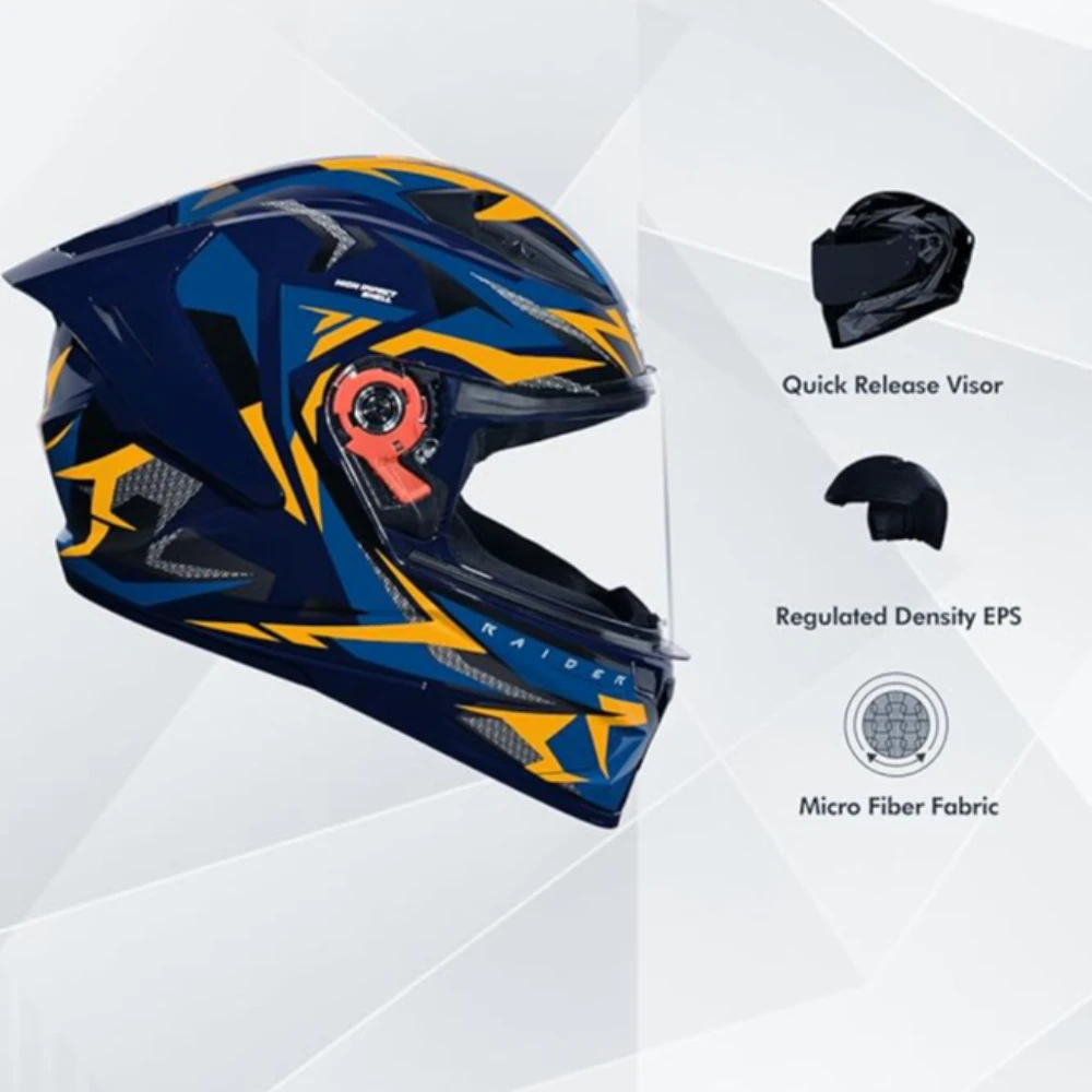 STUDDS Raider Skulpt ISI Certified Full Face Helmet for Men and Women with Spoilor and Clear Visor