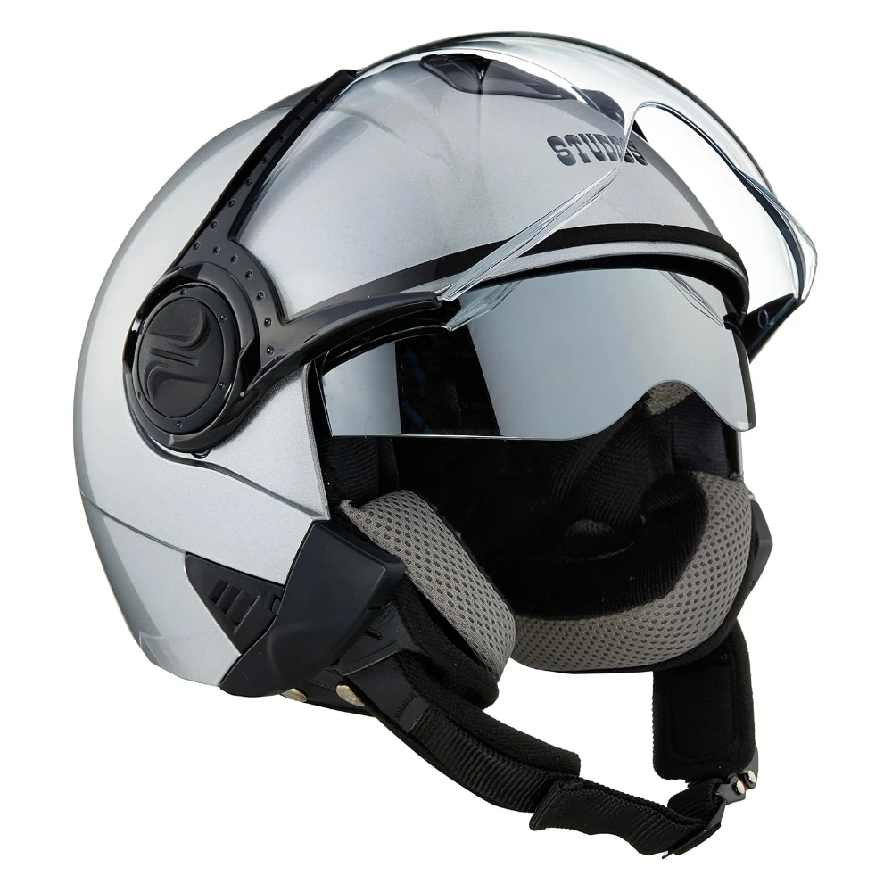 STUDDS DOWNTOWN Open Face Helmet (Silver Grey, Large)