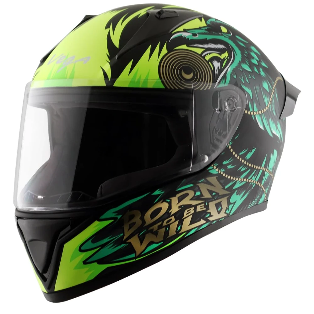 VEGA Bolt Wild ISI and DOT Certified Matte Finish Full Face Helmet for Men with Clear Visor- Dull Black Yellow-M