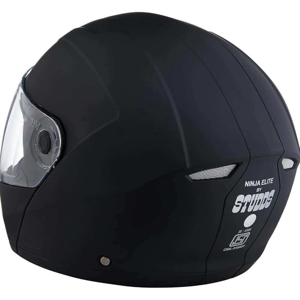 STUDDS Ninja Elite SUPER Flip Up Full Face Helmet (Matt Black, XL)