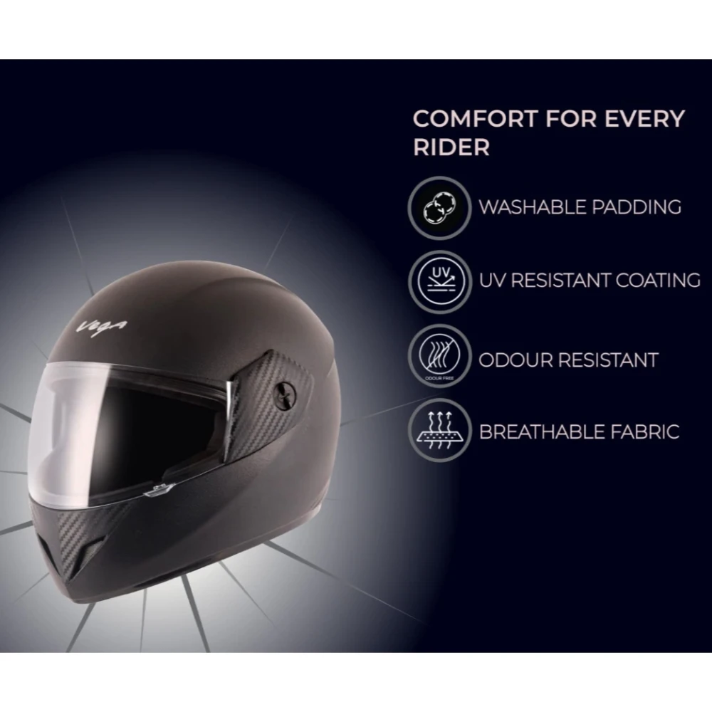 Vega Cliff ISI Certified Lightweight Full Face Gloss Finish Helmet for Men and Women with Clear Visor(Black, Size:L)