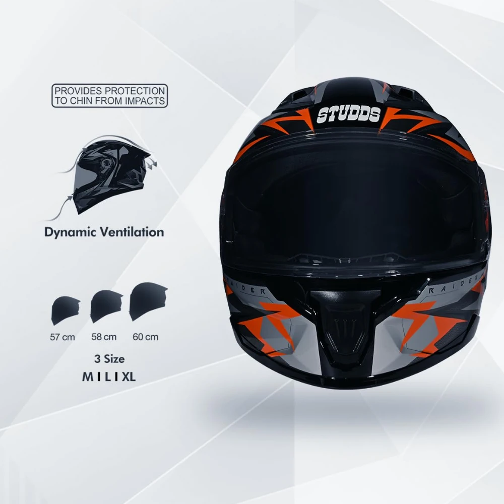 STUDDS Raider Skulpt ISI Certified Full Face Helmet for Men and Women with Spoilor and Clear Visor