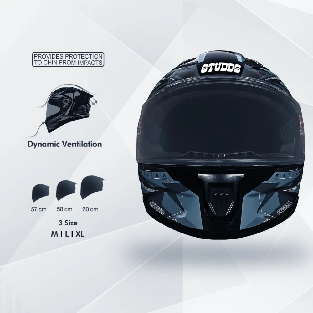 STUDDS Raider Skulpt ISI Certified Full Face Helmet for Men and Women with Spoilor and Clear Visor