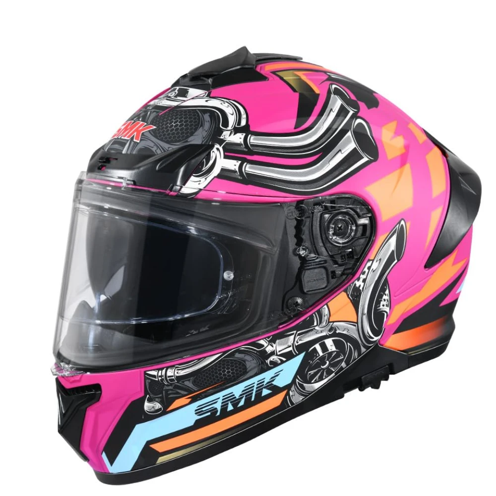 SMK Typhoon Motorhead ISI ECE & DOT Certified Full Face Dual Visor Helmet for Men and Women with Pinlock Fitted Clear Visor and Inner Sun Visor ( MATT Pink - 2XL )