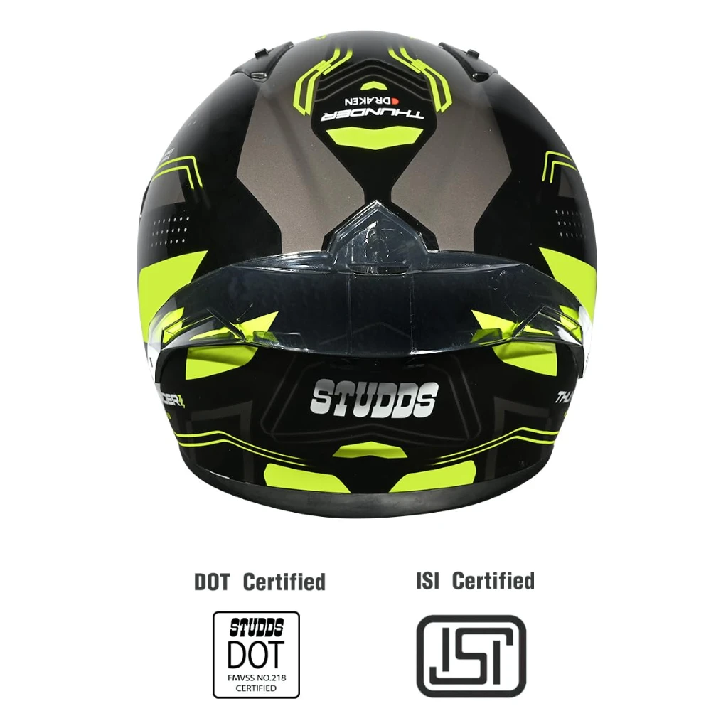 Studds Thunder D2 Draken ISI and DOT Certified Full Face Helmet for Men and Women with Spoiler and Clear Visor