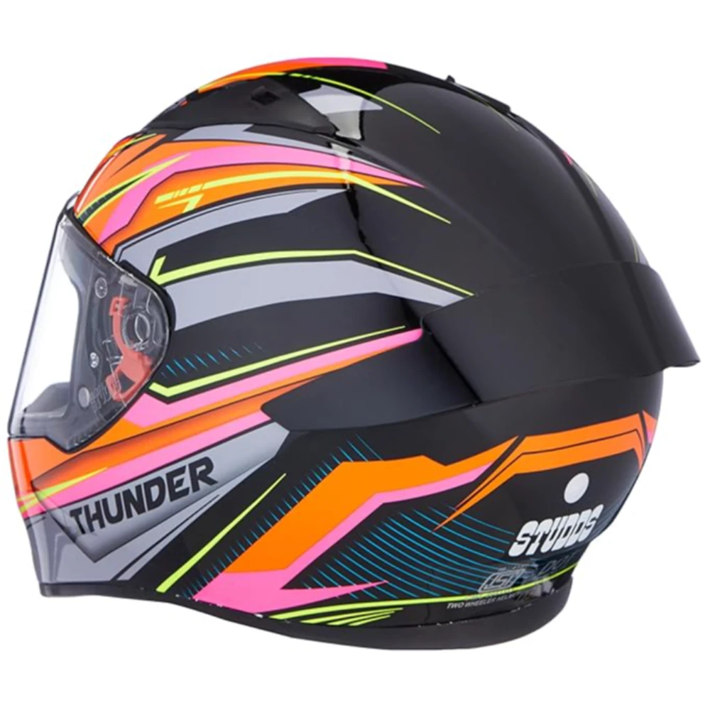 Studds Thunder Full Face Helmet D8 with Clear Visor (Black N10, L)