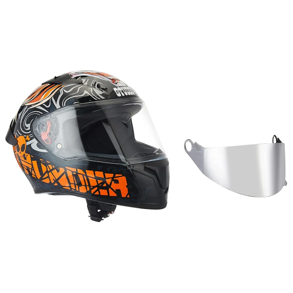 Studds Thunder Full Face Helmet D9 with Clear Visor (Black N10, XL)