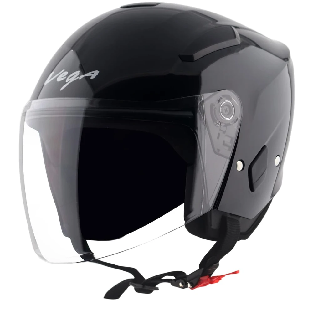 Vega Orion ISI Certified Gloss Finish Open Face Helmet for Men and Women with Clear Visor-Black-L