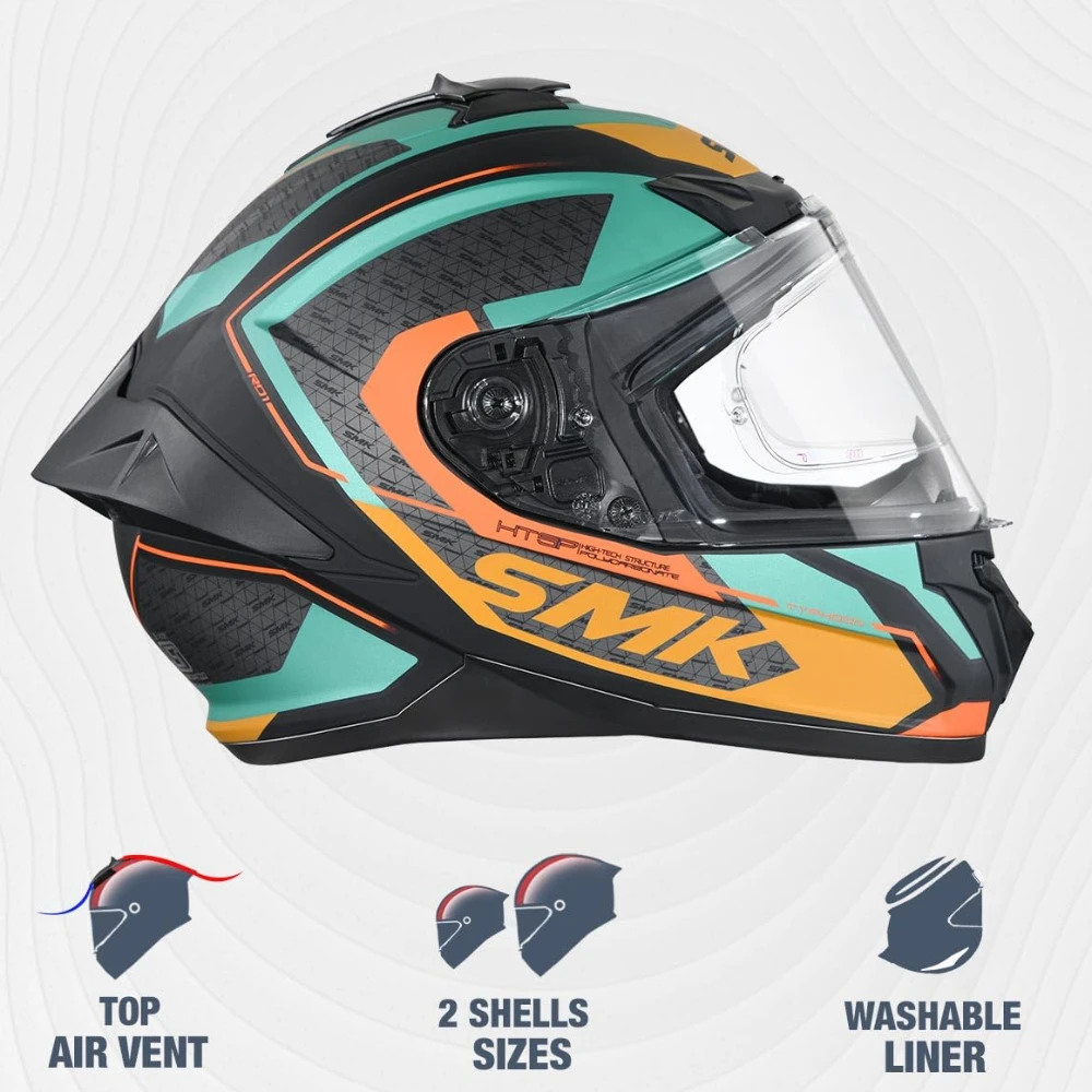 SMK Typhoon RD1 ISI ECE & DOT Certified Full Face Dual Visor Helmet for Men and Women with Pinlock Fitted Clear Visor and Inner Sun Visor ( MATT Black - MA287 - XS )