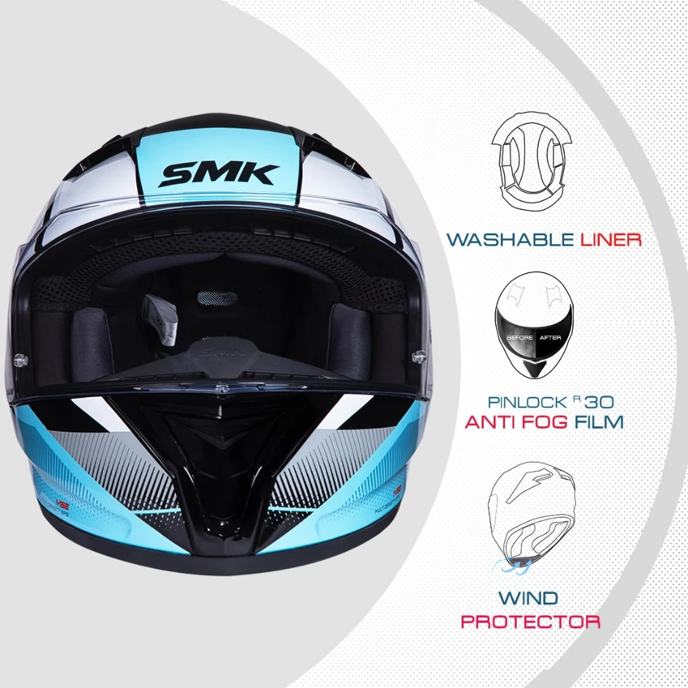 Smk Stellar Sports S01 Faro Helmet Isi Dot & Ece- 06 Certified Full Face Helmet with Anti Fog Clear Visor Helmet