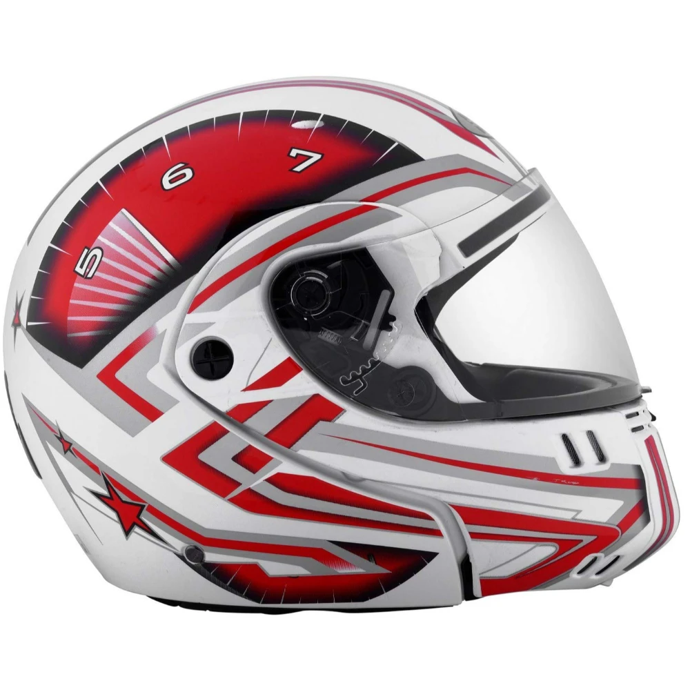 Studds Ninja 3G D1 Flip Up Full Face Helmet (White and Red, L)
