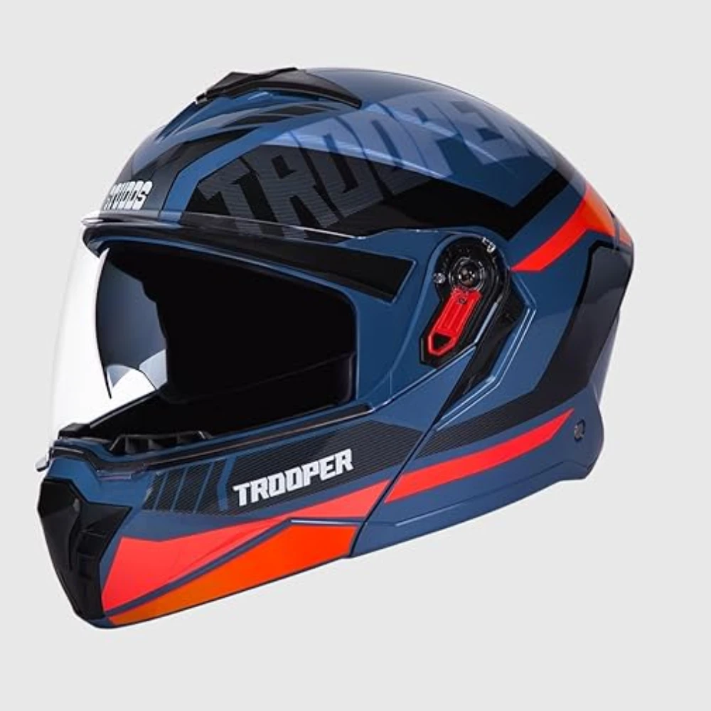 STUDDS Trooper DV D1 ISI and DOT Certified Gloss Finish Flip-up Full Face Helmet for Men and Women with Inner Sun Visor (Blue N8/XL)