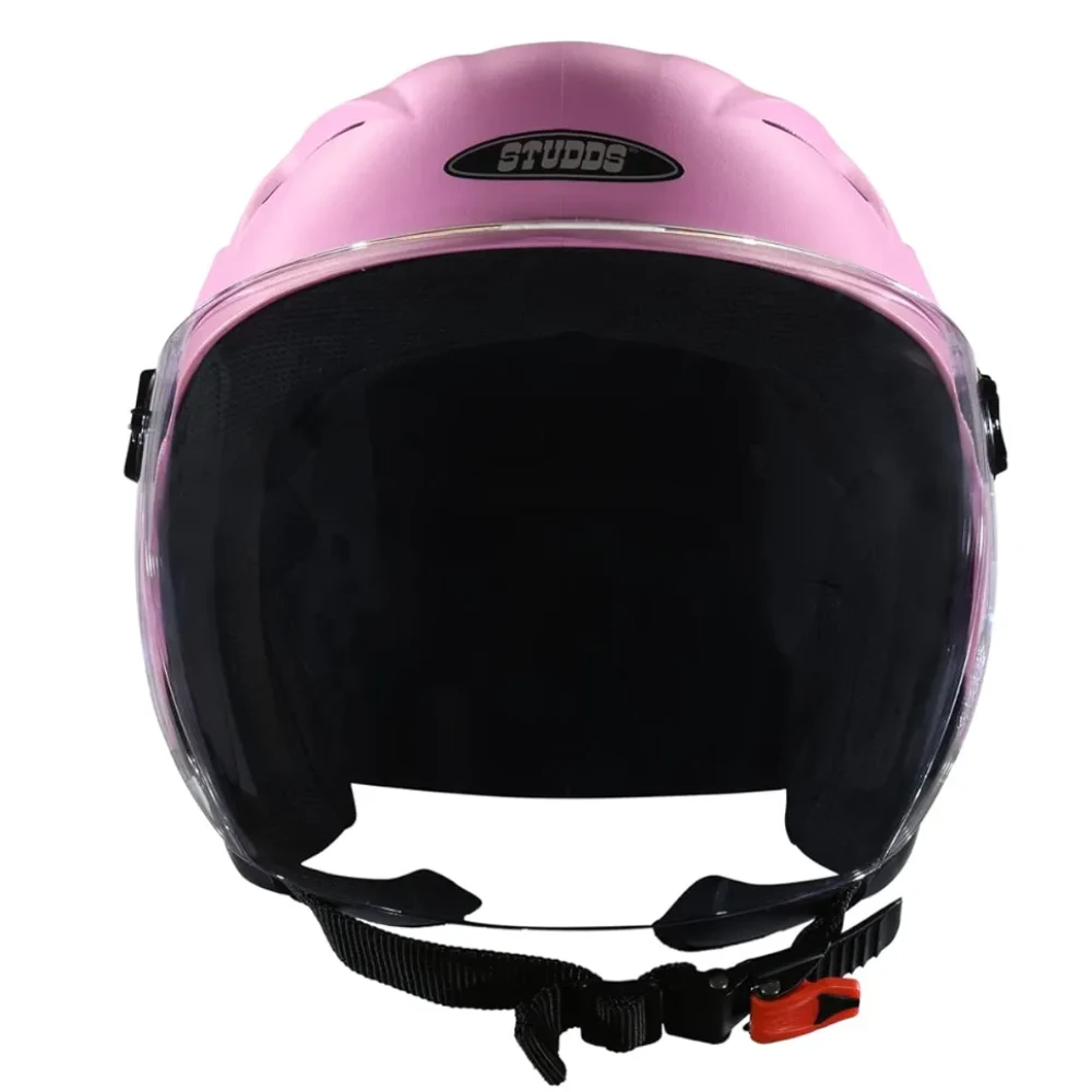 STUDDS RAY ISI Certified Open FACE Helmet for Men and Women with D - Ring Lock (Pink/L)