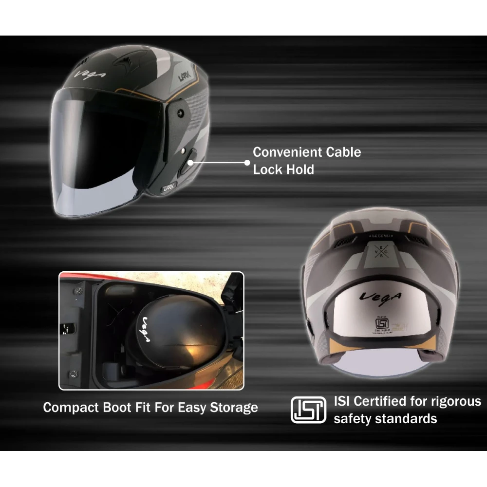 Vega Lark Legend Dull Black Silver Helmet-L