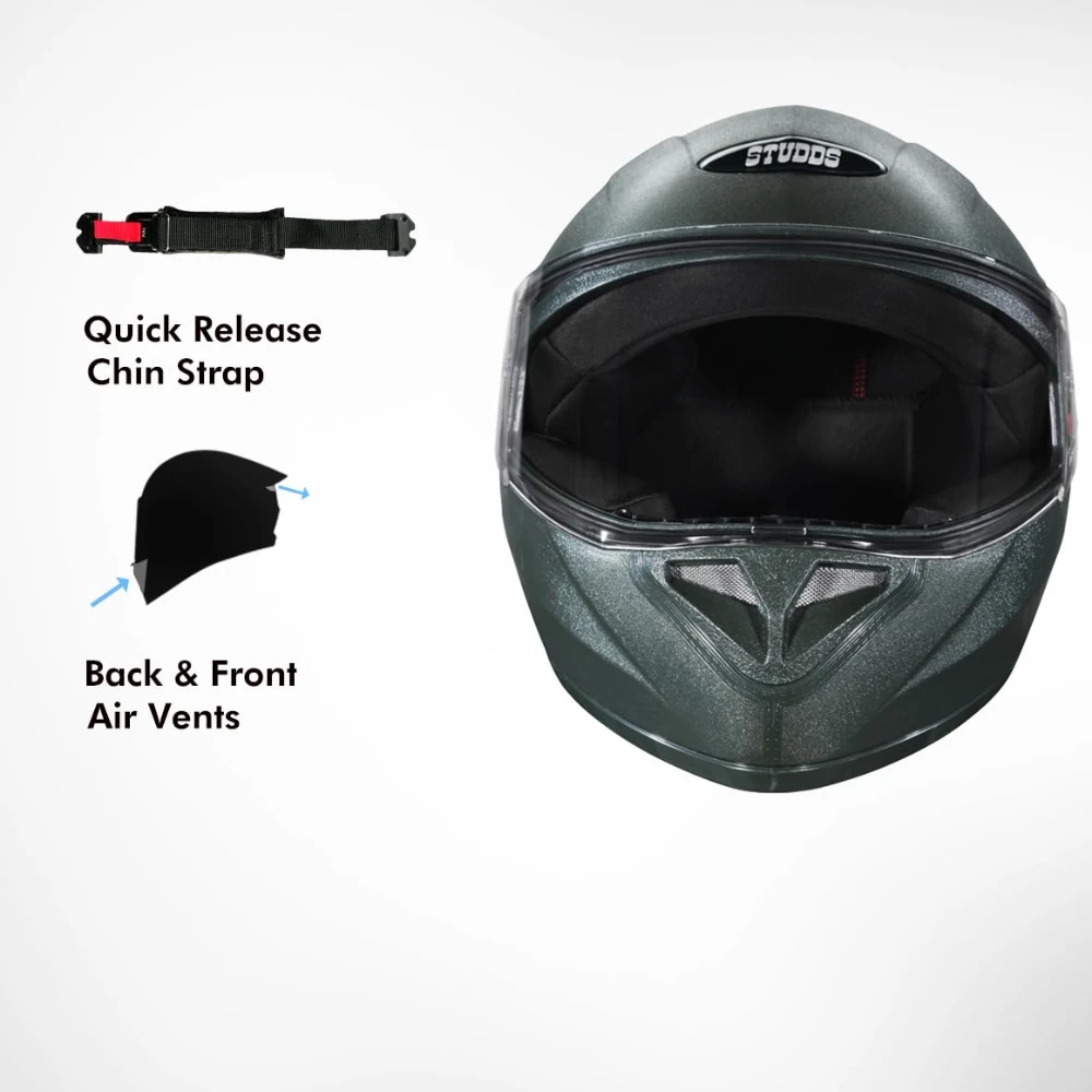 STUDDS Crest Eco ISI Certified Full Face Helmet for Men and Women with Clear Visor