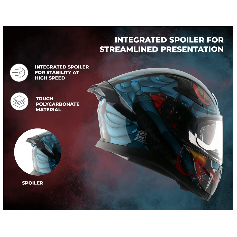 Axor Apex Venomous ISI ECE DOT Certified Full Face Dual Visor Helmet for Men and Women with Pinlock Fitted Outer Clear Visor and Inner Smoke Sun Visor Black Blue(M)
