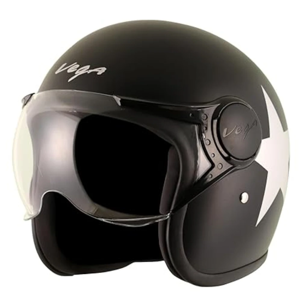 Vega Jet Star W/Visor Dull Black Silver Helmet-M