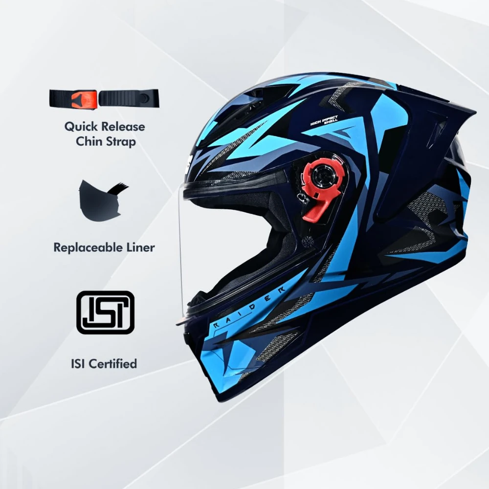 STUDDS Raider Skulpt ISI Certified Full Face Helmet for Men and Women with Spoilor and Clear Visor