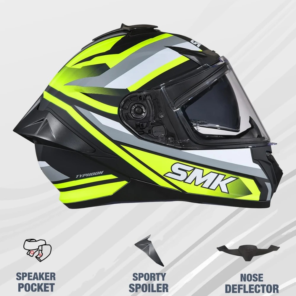 SMK Typhoon Freeride ISI ECE & DOT Certified Full Face Dual Visor Helmet for Men and Women with Pinlock Fitted Clear Visor and Inner Sun Visor ( GL246 - 2XL )