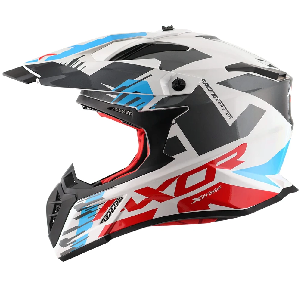 Axor X Cross X1 ISI ECE DOT Certified Full Face Dual Sport Peak Off Road Motorcycling Helmet for Men and Women White Red XL