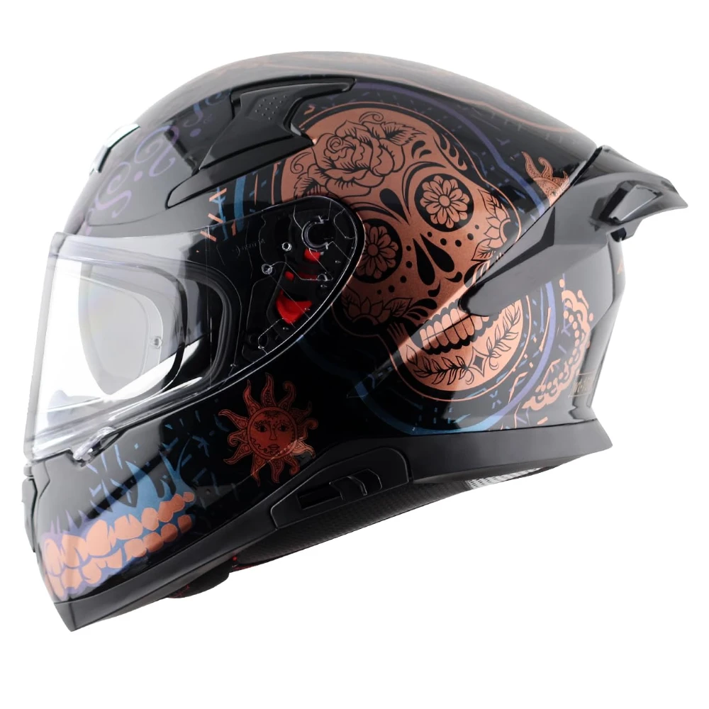 AXOR Apex Trance ISI ECE & DOT Certified Full Face Helmet for Men and Women with Pinlock Fitted Outer Clear Visor and Inner Smoke Sun Visor(Black Gold, Size:XL)