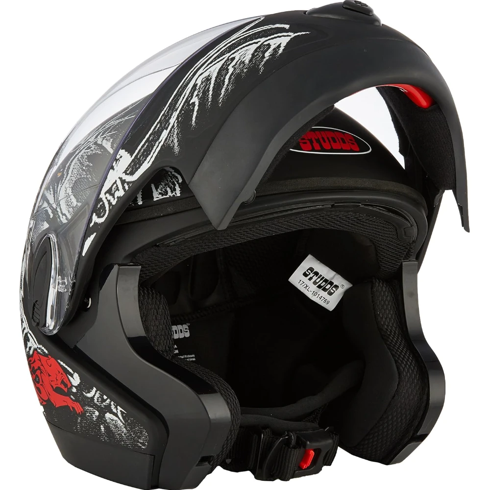 Studds Ninja 2G D2 Flip Up Full Face Helmet (Matt Black and Red, L)