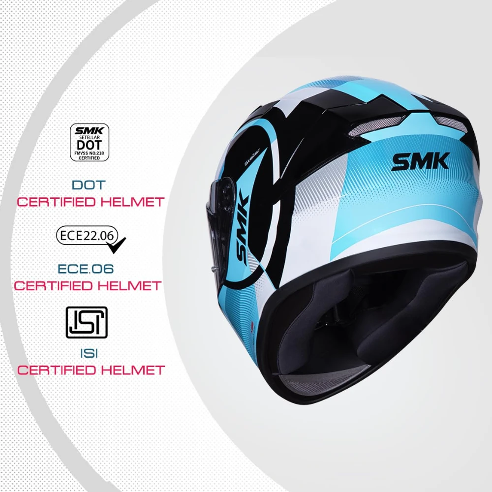 Smk Stellar Sports S01 Faro Helmet Isi Dot & Ece- 06 Certified Full Face Helmet with Anti Fog Clear Visor Helmet