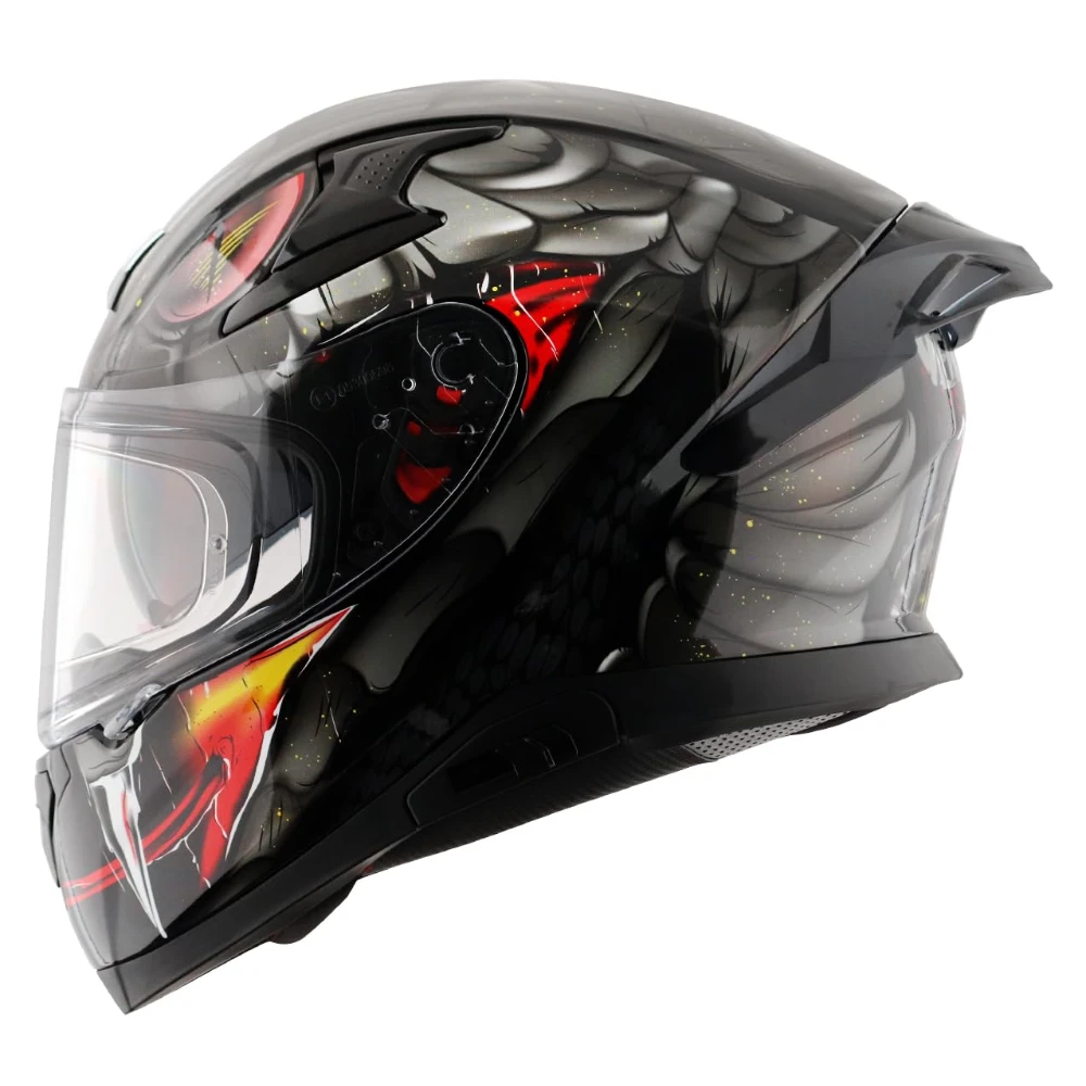 Axor Apex Venomous ISI ECE DOT Certified Full Face Dual Visor Helmet for Men and Women with Pinlock Fitted Outer Clear Visor and Inner Smoke Sun Visor Black Grey(XL)