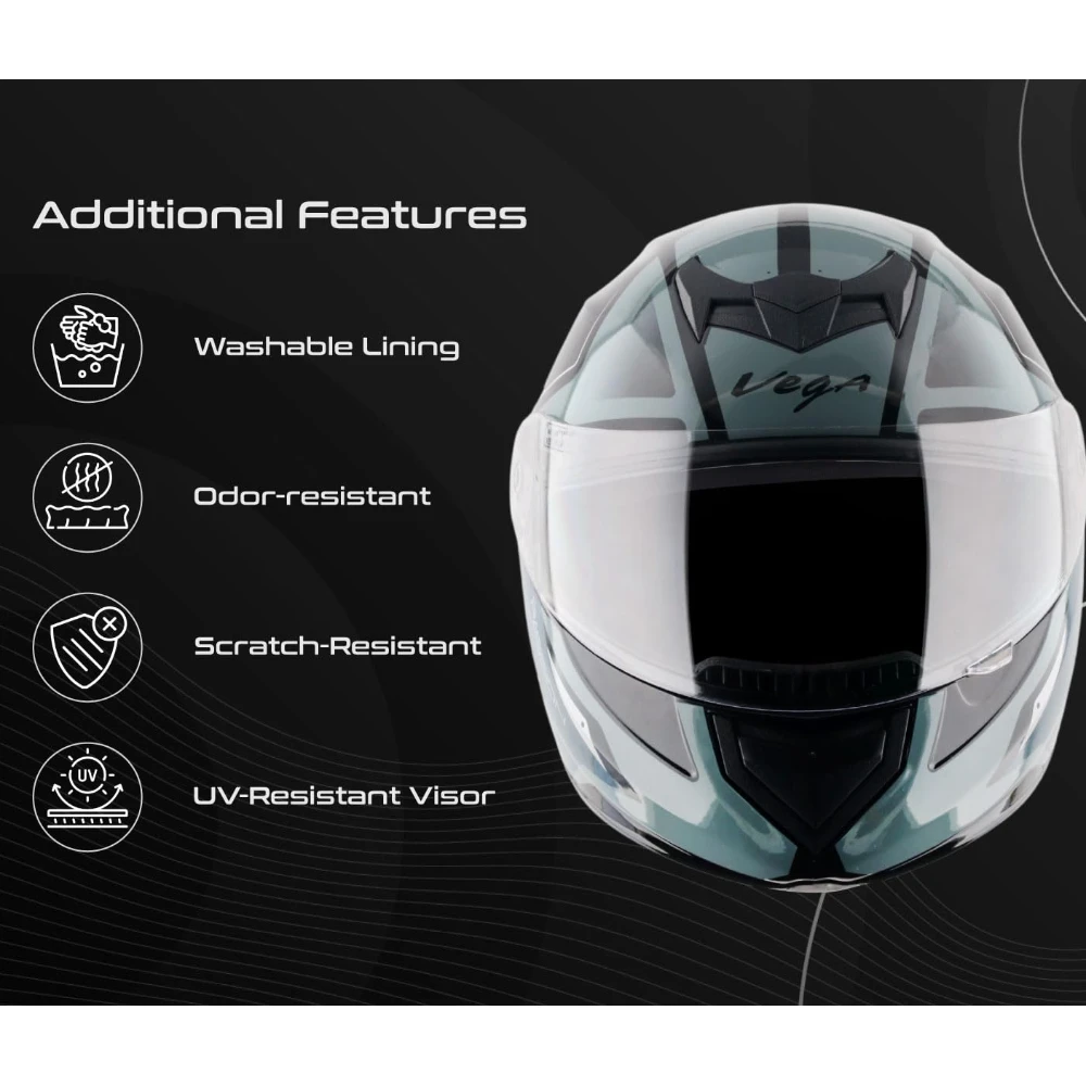 Vega Edge Passion ISI Certified Gloss Finish Full Face Helmet for Men with Clear Visor -Black Grey-L
