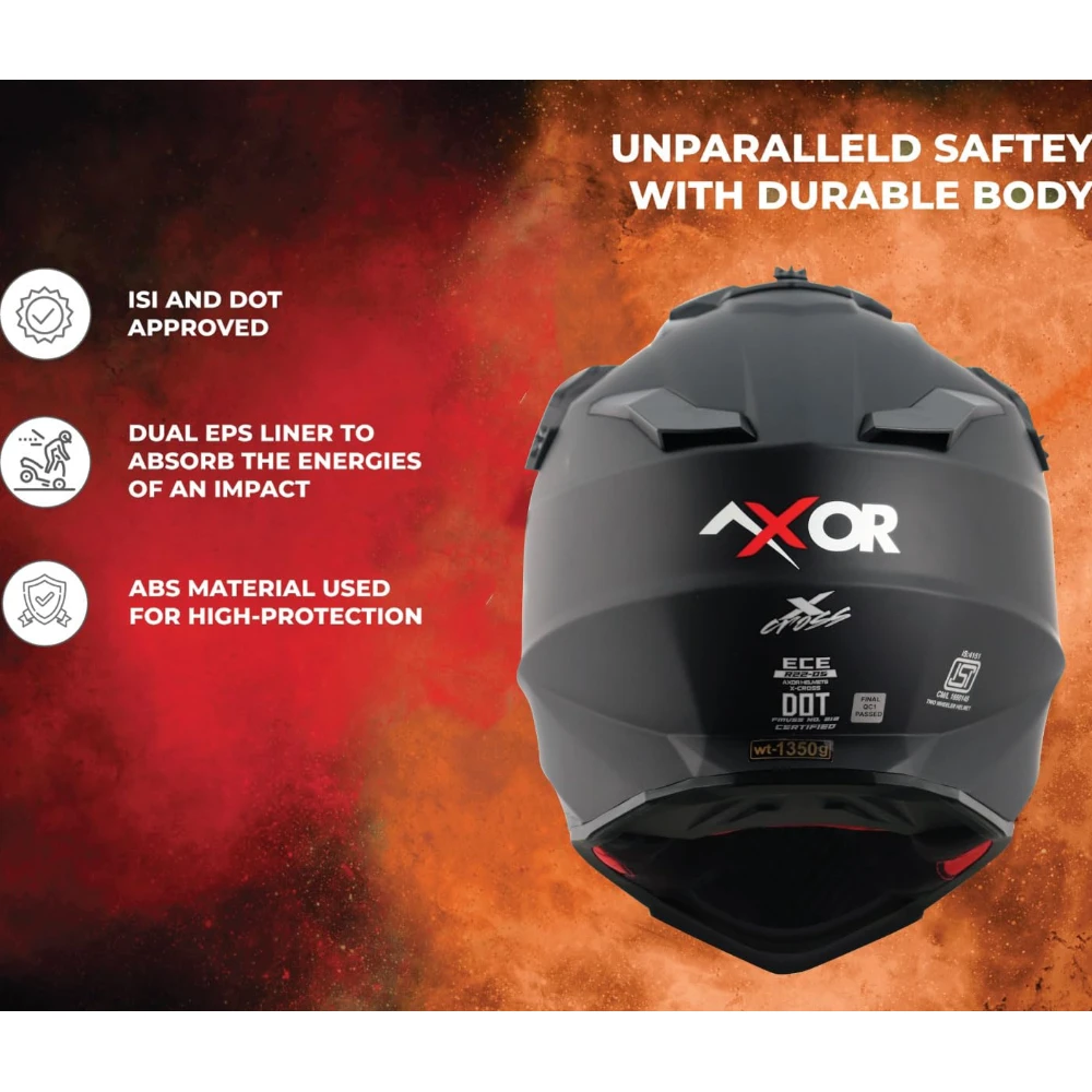 Axor X Cross ISI ECE DOT Certified Full Face Dual Sport Peak Off Road Helmet for Men and Women Dull Black Red M