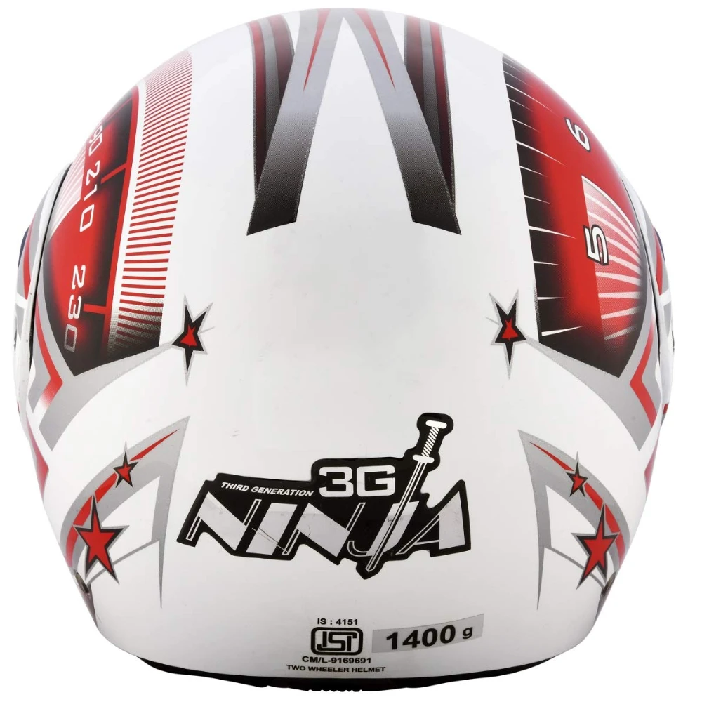 Studds Ninja 3G D1 Flip Up Full Face Helmet (White and Red, L)