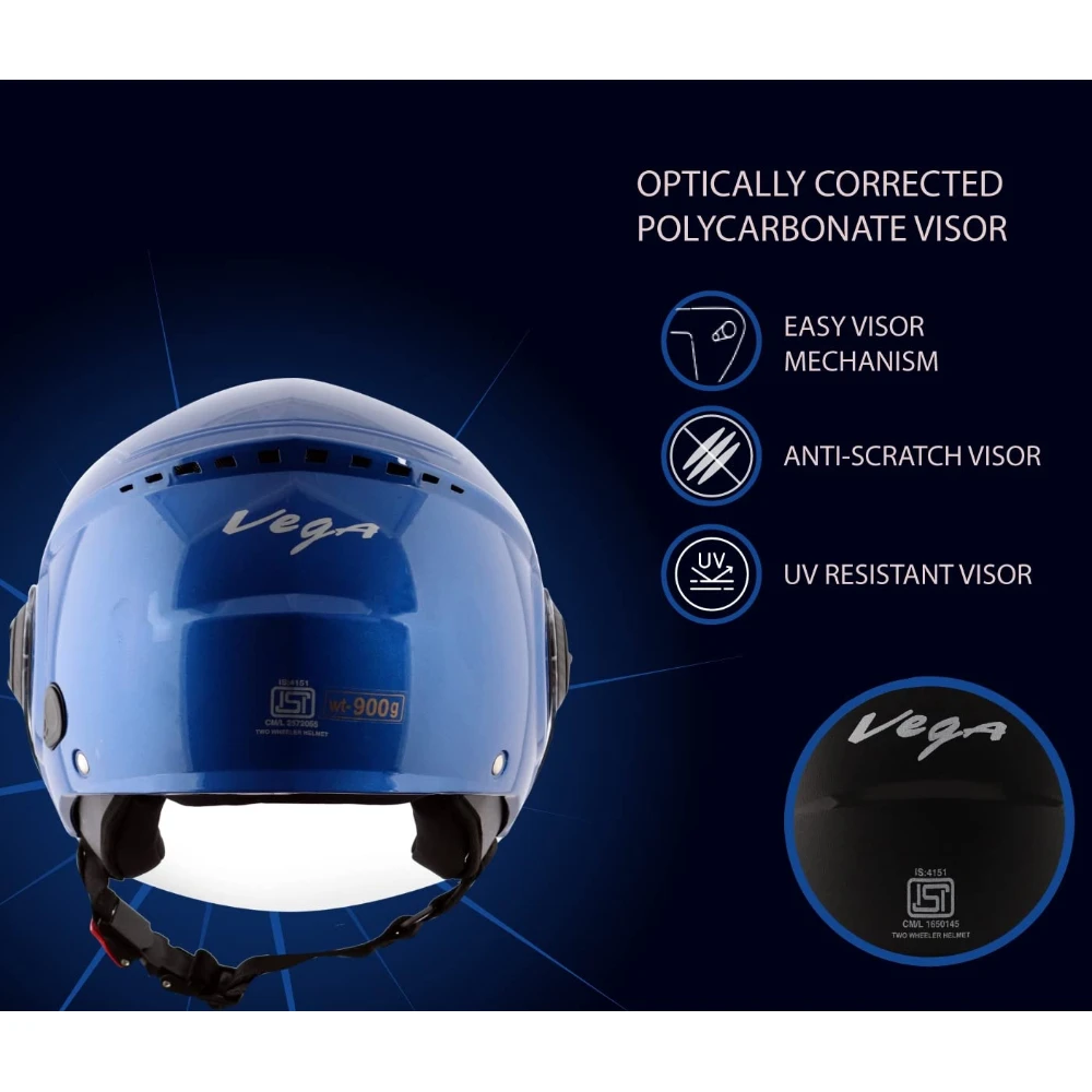 VEGA Blaze Dx ISI Certified Smooth Matt Finish Open Face Helmet for Men and Women with Clear Visor