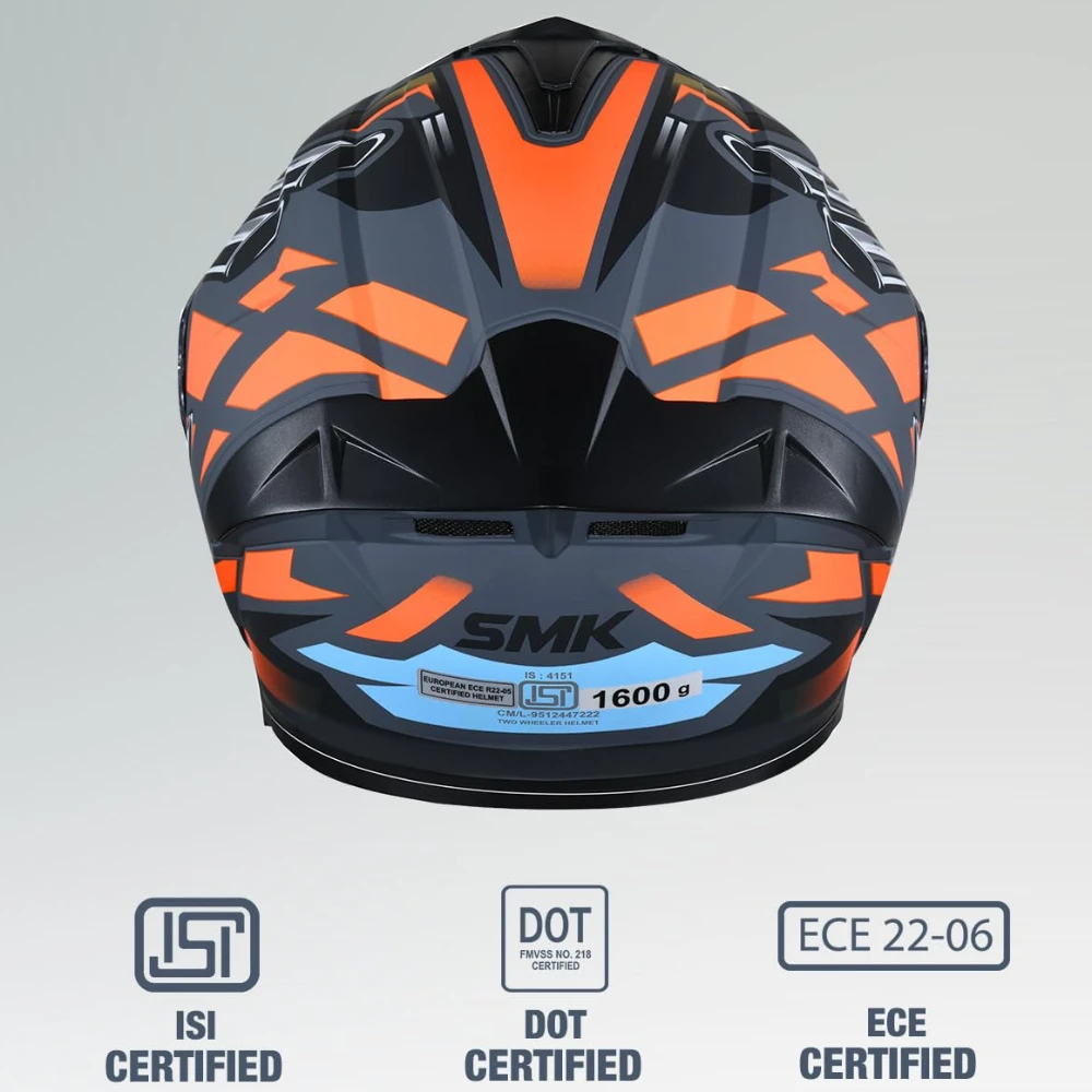SMK Typhoon Motorhead ISI ECE & DOT Certified Full Face Dual Visor Helmet for Men and Women with Pinlock Fitted Clear Visor and Inner Sun Visor ( MATT Grey - M )