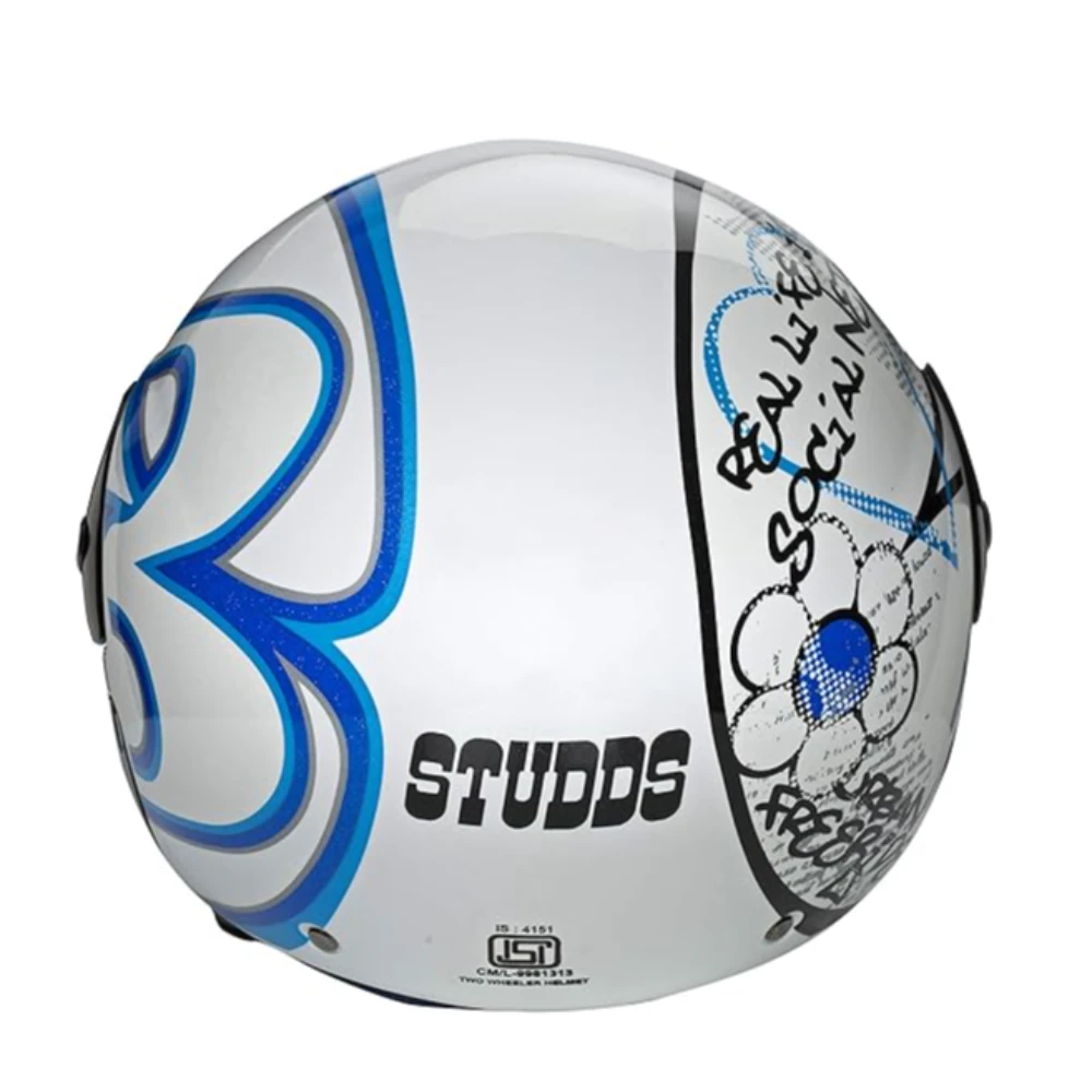Studds CUB D3 Open Face Helmet (White and Blue, L)