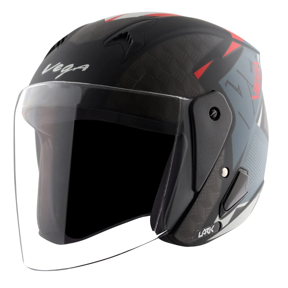 Vega Lark Twist Open Face Helmet Dull Black Red, Size: M(57-58 cm)