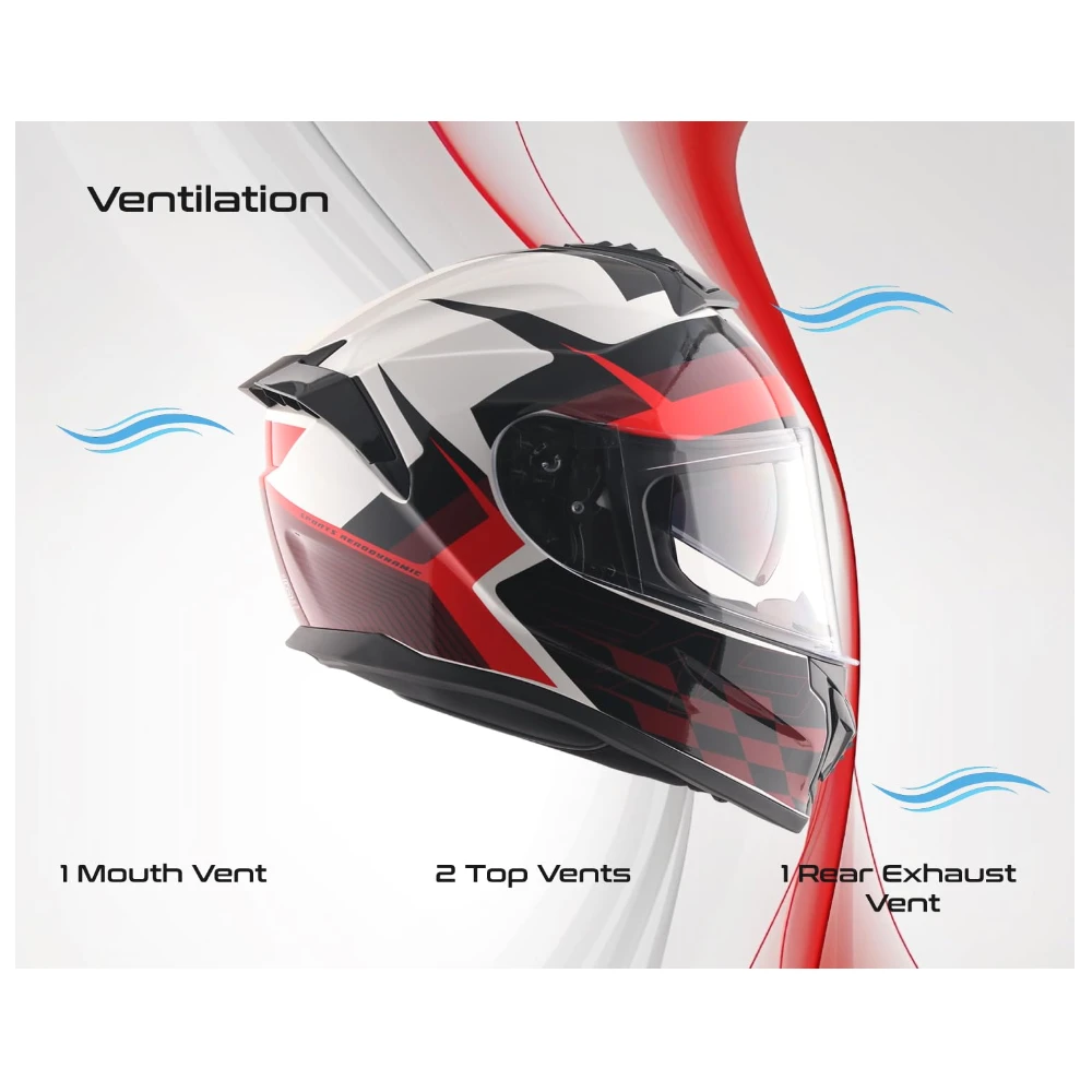 Vega Zap DV Alliance ISI and DOT Certified Gloss Finish Full Face Dual Visor Helmet for Men with Spoiler-White Red-M