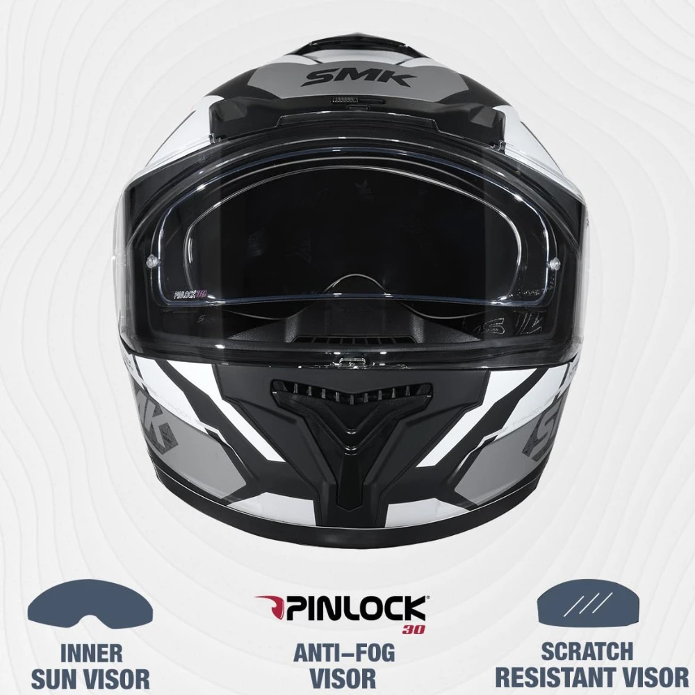 SMK Typhoon RD1 ISI ECE & DOT Certified Full Face Dual Visor Helmet for Men and Women with Pinlock Fitted Clear Visor and Inner Sun Visor ( MATT Black - MA216 - XS )