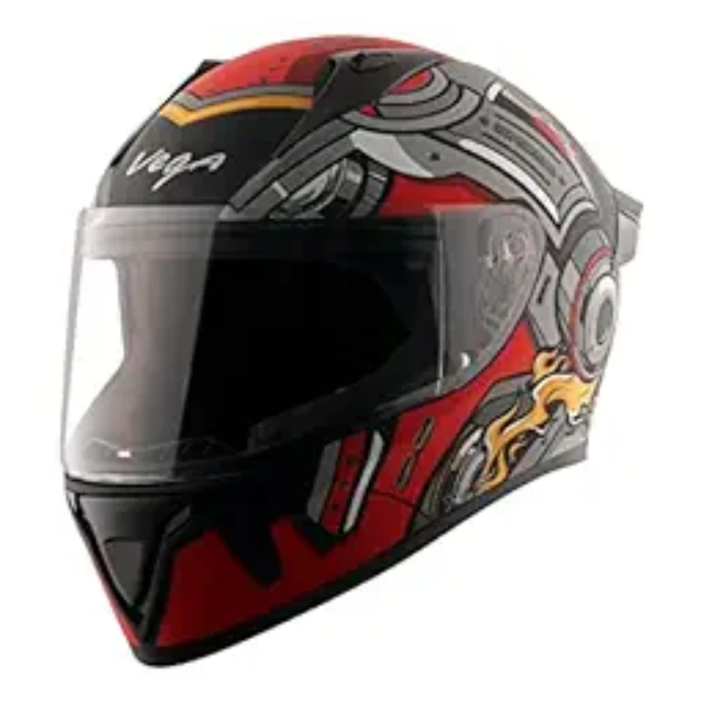 Vega Bolt Superhero ISI and DOT Certified Matte Finish Full Face Helmet for Men with Clear Visor- Dull Black Red, Size: M(57-58 cm)