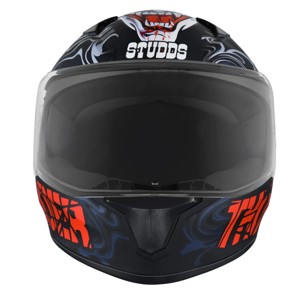 Studds Thunder Full Face Helmet D9 with Clear Visor (Matt Black N2, L)