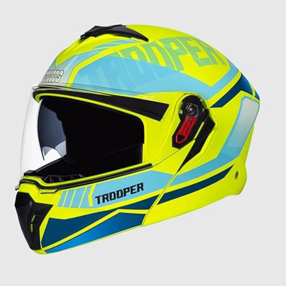 STUDDS Trooper DV D1 ISI and DOT Certified Gloss Finish Flip-up Full Face Helmet for Men and Women with Inner Sun Visor (Matt Yellow N1/XL)
