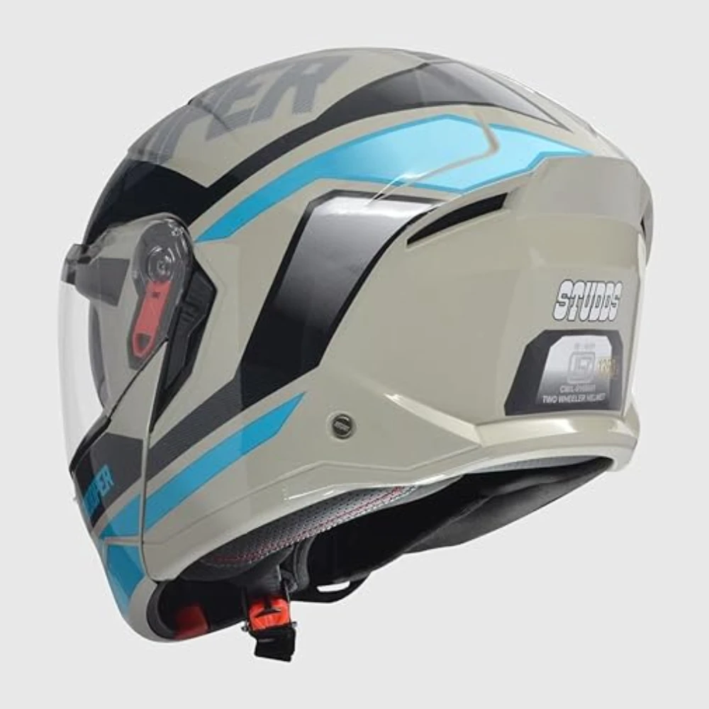 STUDDS Trooper DV D1 ISI and DOT Certified Gloss Finish Flip-up Full Face Helmet for Men and Women with Inner Sun Visor (Matt Grey N1/M)