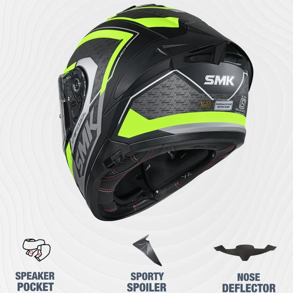 SMK Typhoon RD1 ISI ECE & DOT Certified Full Face Dual Visor Helmet for Men and Women with Pinlock Fitted Clear Visor and Inner Sun Visor ( MATT Black - MA246 - S )