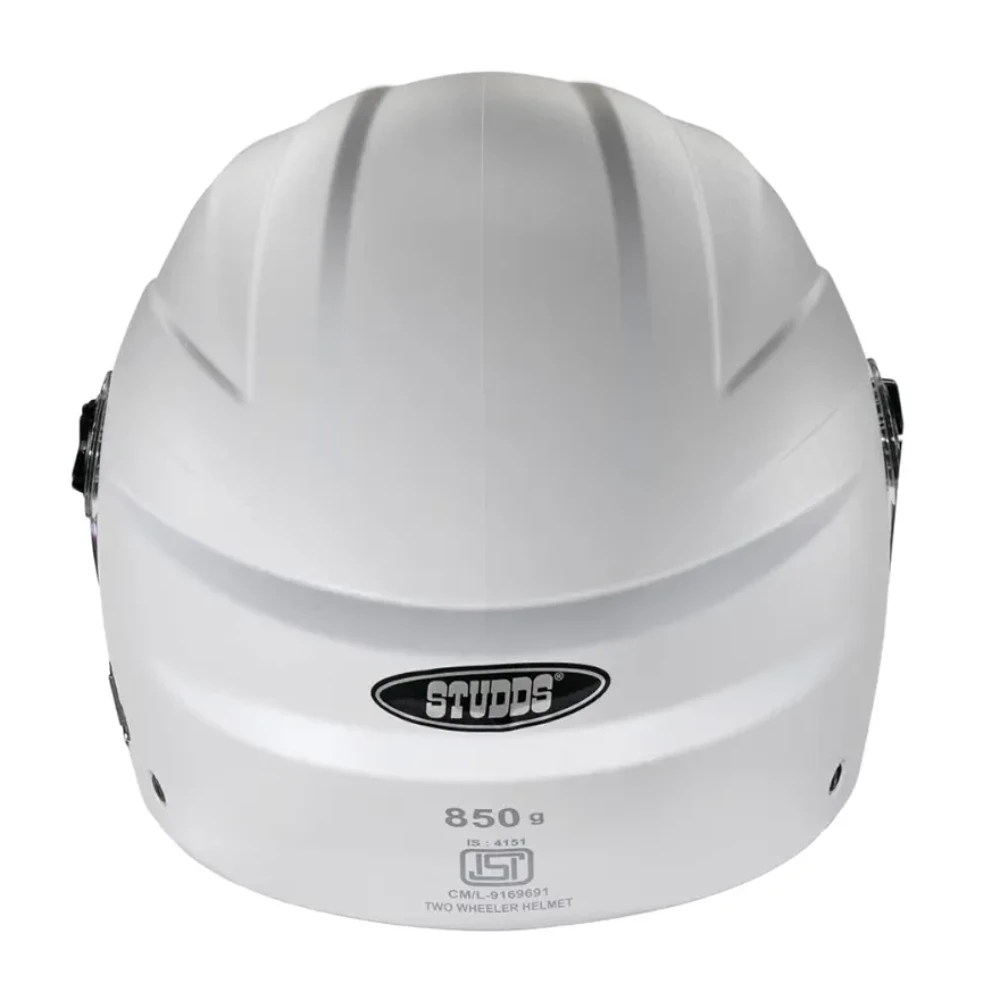 STUDDS RAY ISI Certified Open FACE Helmet for Men and Women with D - Ring Lock (White/L)
