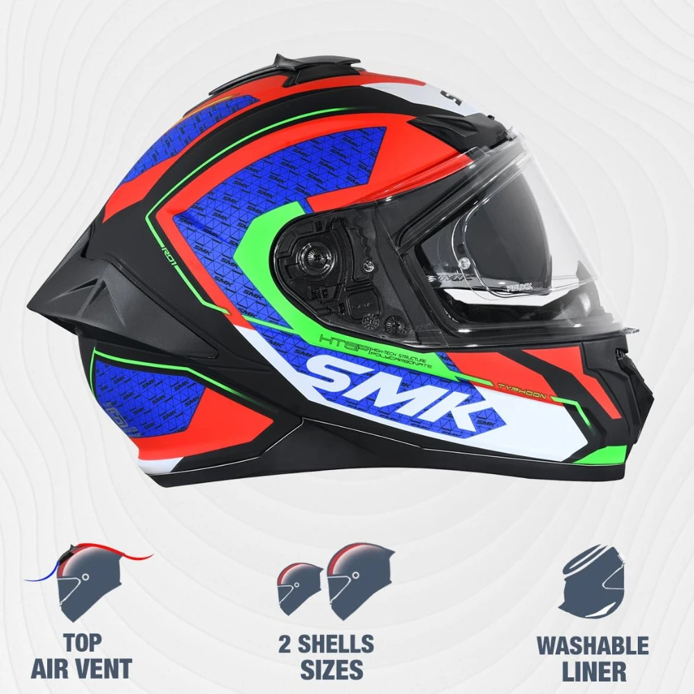 SMK Typhoon RD1 ISI ECE & DOT Certified Full Face Dual Visor Helmet for Men and Women with Pinlock Fitted Clear Visor and Inner Sun Visor ( MATT Black - MA235 - XL )