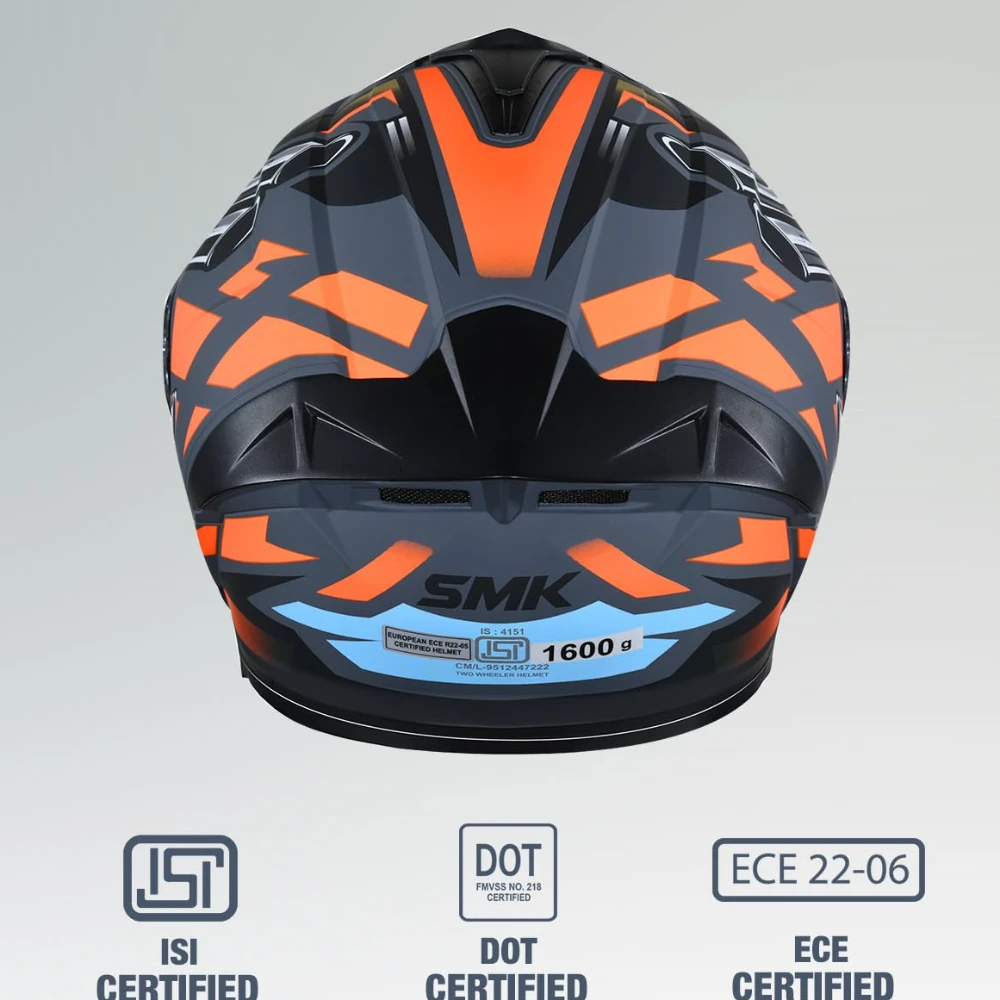 SMK Typhoon Motorhead ISI ECE & DOT Certified Full Face Dual Visor Helmet for Men and Women with Pinlock Fitted Clear Visor and Inner Sun Visor ( MATT Grey - L )