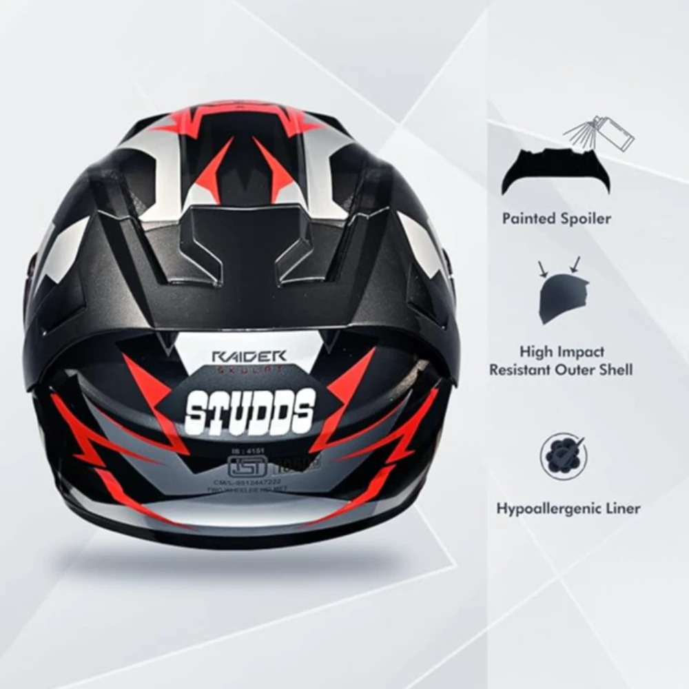 STUDDS Raider Skulpt ISI Certified Full Face Helmet for Men and Women with Spoilor and Clear Visor
