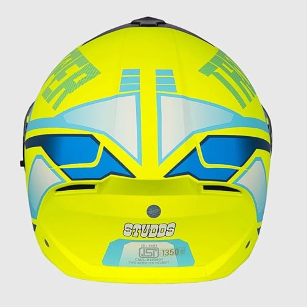 STUDDS Trooper DV D1 ISI and DOT Certified Gloss Finish Flip-up Full Face Helmet for Men and Women with Inner Sun Visor (Matt Yellow N1/XL)